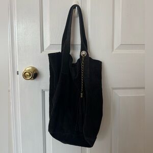 Italian Suede Black Tote Bag